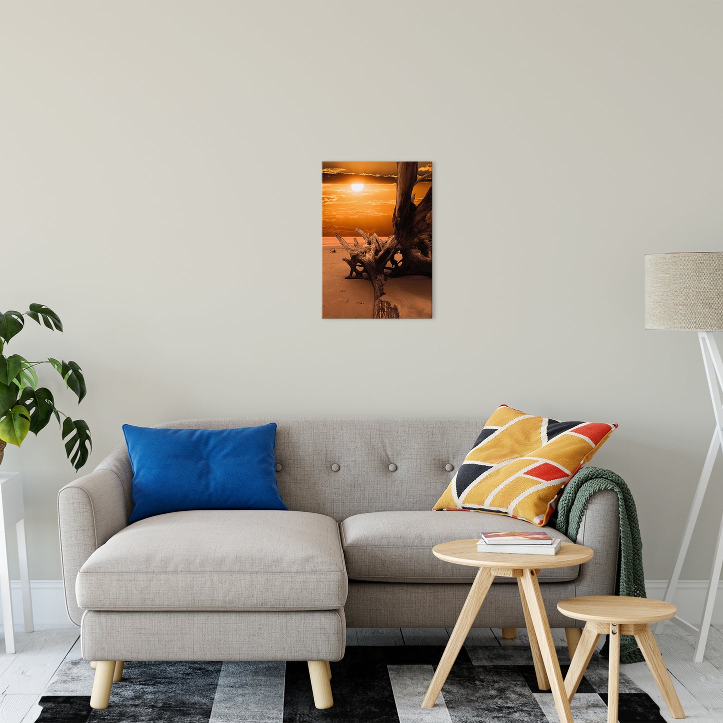Coastal Canvas Art: Dried Tree Roots and Sunrise 2 Landscape Photo Fine Art Canvas Wall Art Print