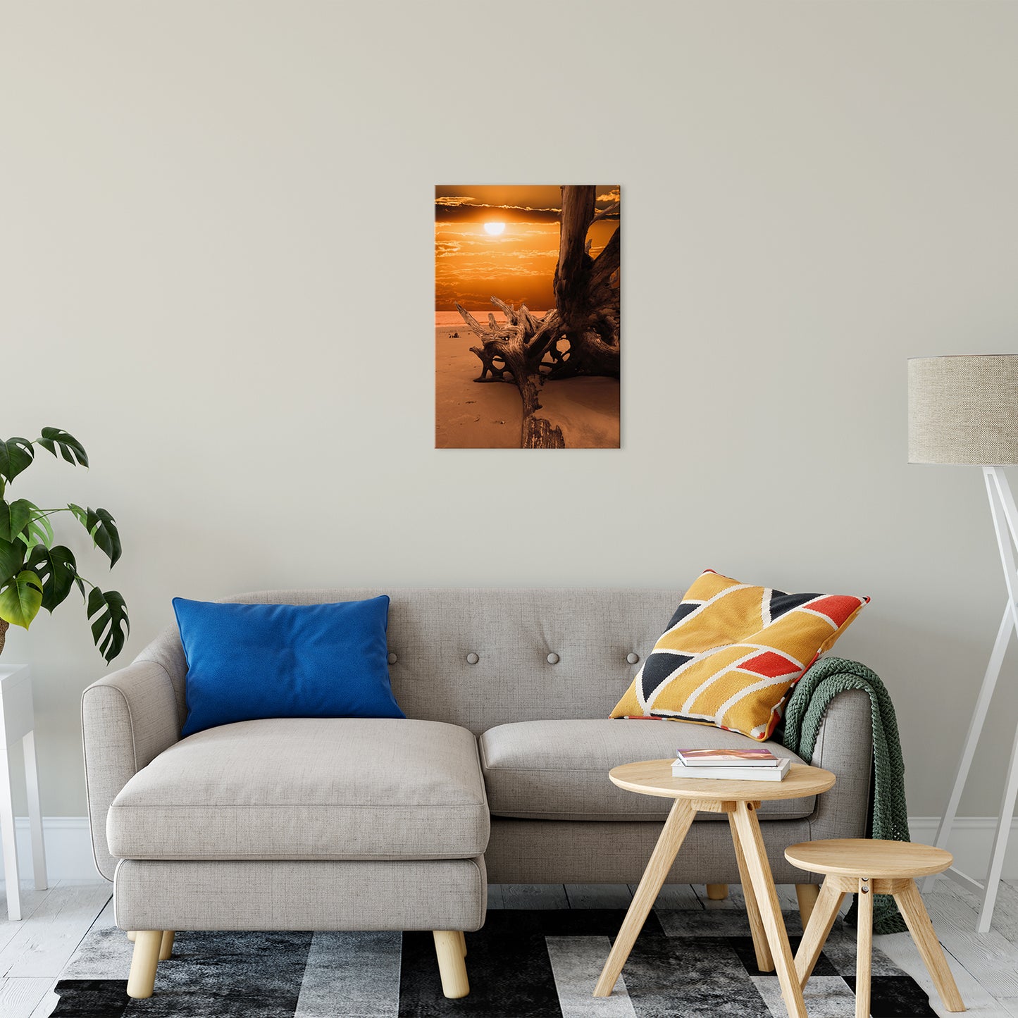 Modern Coastal Wall Art: Dried Tree Roots and Sunrise 2 Landscape Photo Fine Art Canvas Wall Art Print