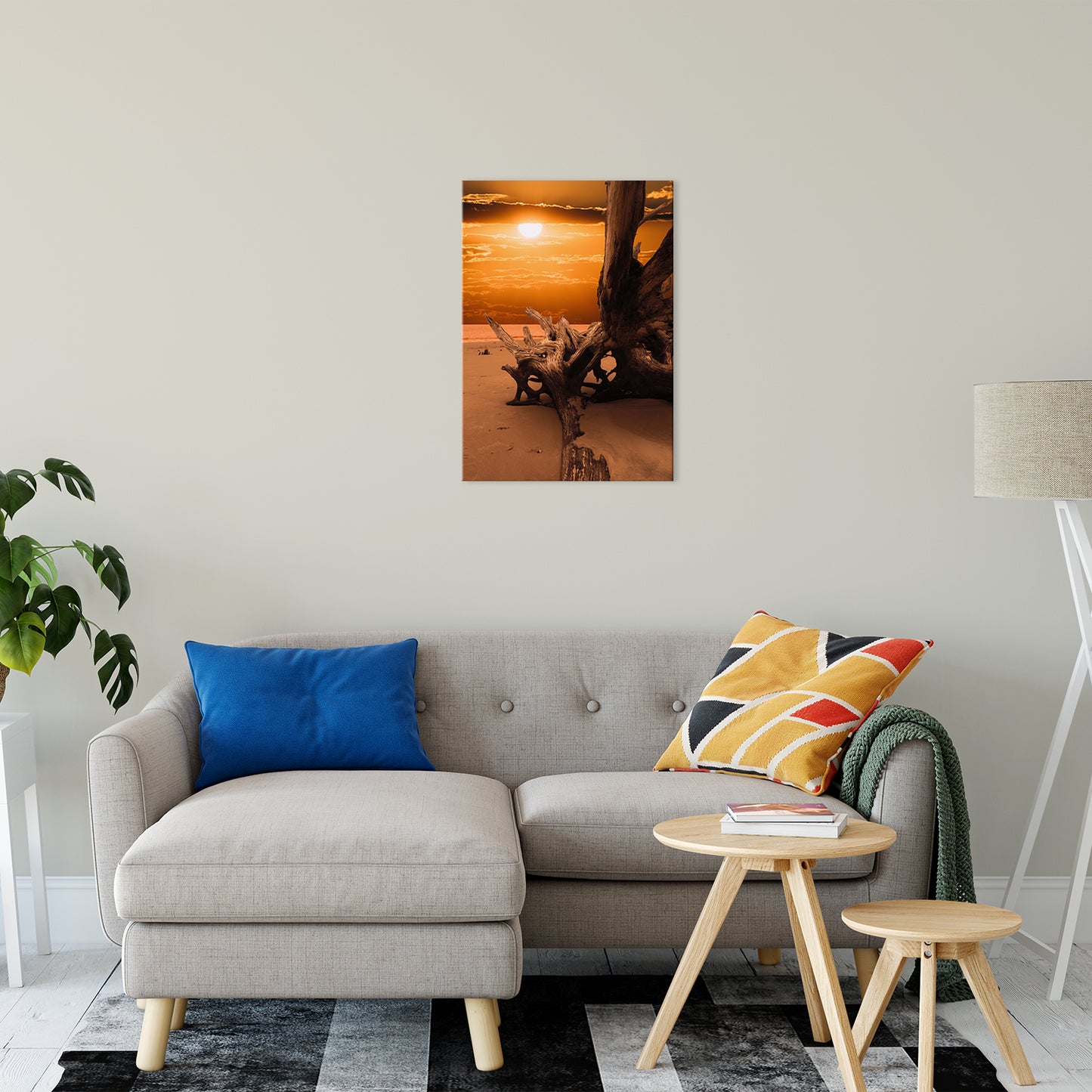 Unique Coastal Wall Art: Dried Tree Roots and Sunrise 2 Landscape Photo Fine Art Canvas Wall Art Print