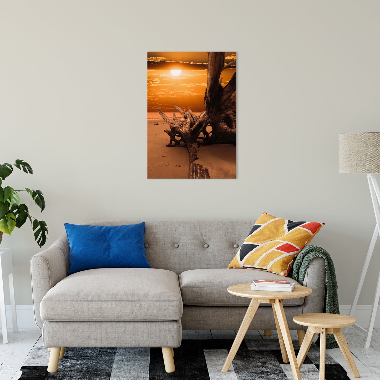 Large Beach Wall Art: Dried Tree Roots and Sunrise 2 Landscape Photo Fine Art Canvas Wall Art Print