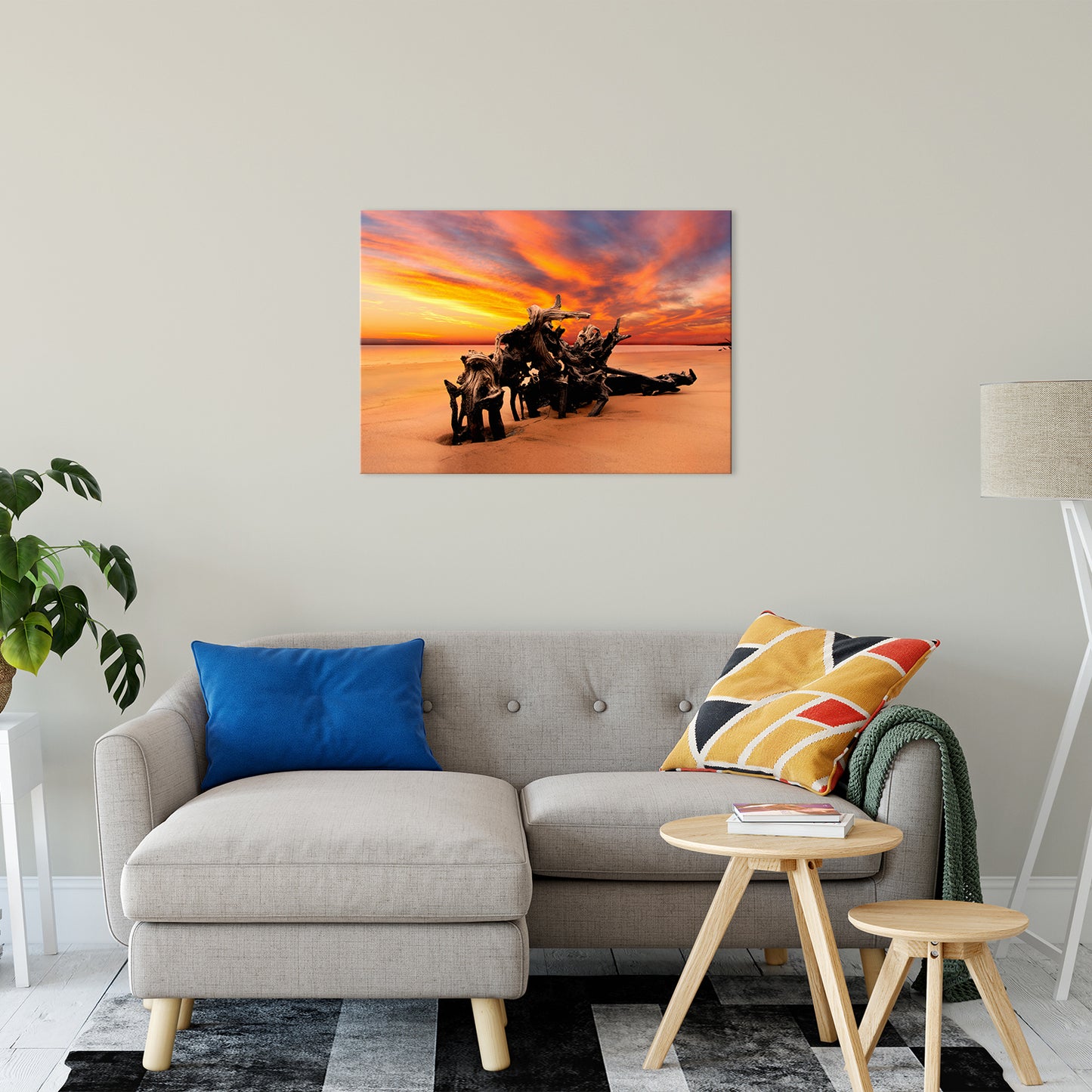 Large Canvas Beach Art: Dried Tree Roots and Sunrise Boneyard Beach Jackson Florida Fine Art Canvas Wall Art Print 24" x 36"