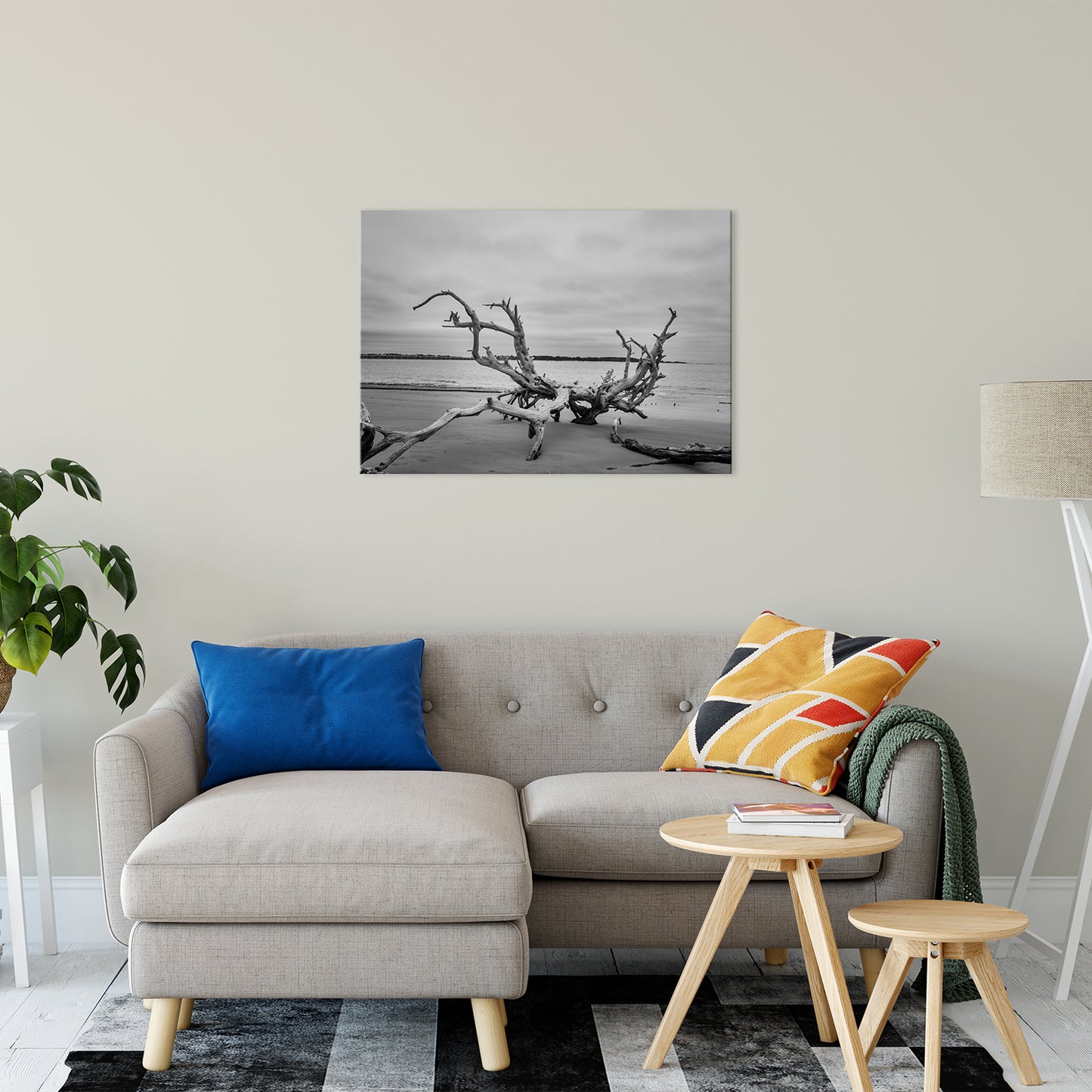 Beach Wall Art For Bedroom: Driftwood on Boneyard Beach Florida 3 Black and White Rustic Coastal Landscape Photo Fine Art Canvas Wall Art Print