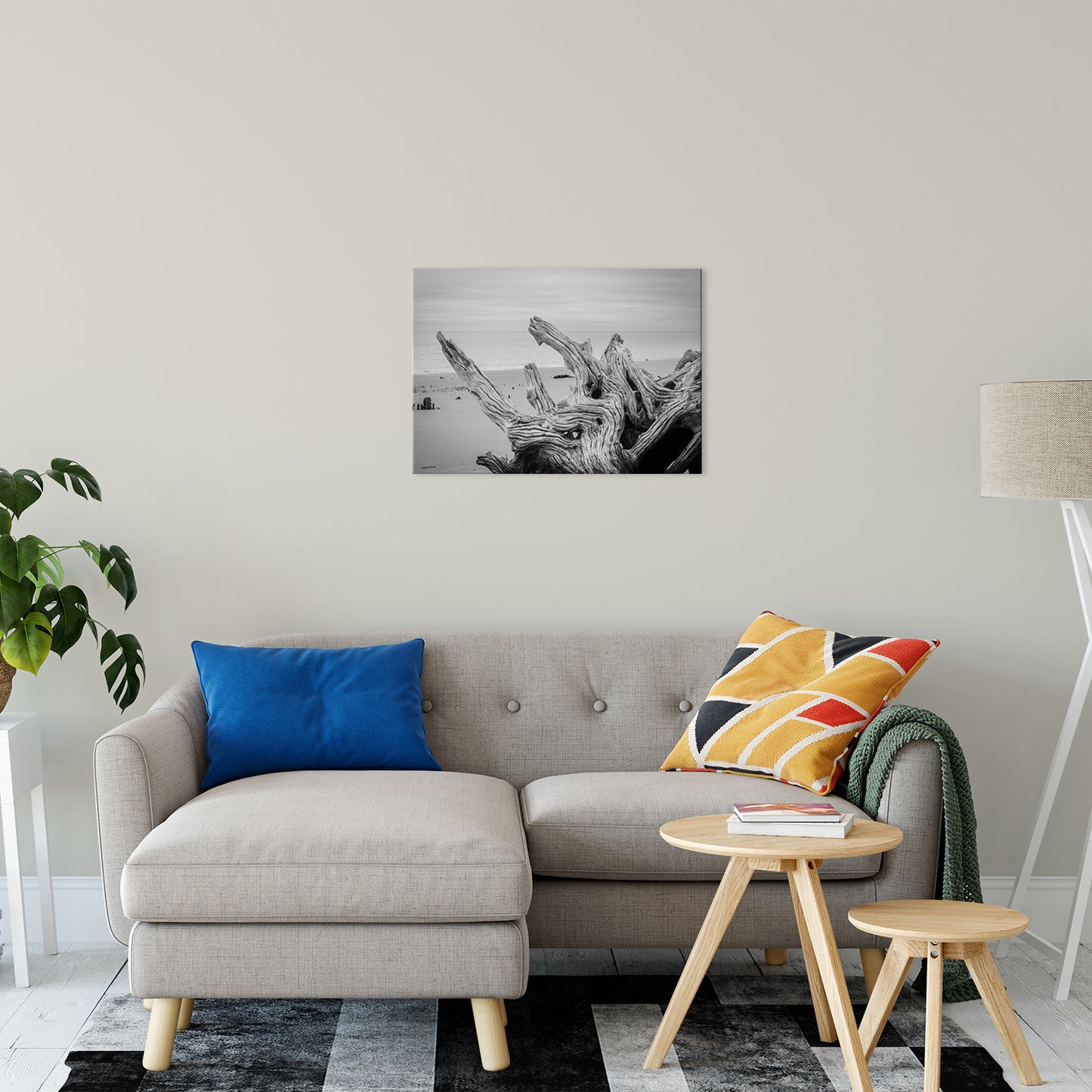 Tropical Beach Wall Decor: Driftwood on Boneyard Beach Florida 4 Black and White Coastal Nature Photo Fine Art Canvas Wall Art Print