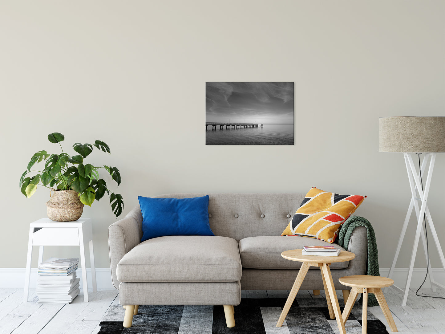 End of the Pier Black and White Coastal Landscape Fine Art Canvas Wall Art Prints 20" x 30" - PIPAFINEART