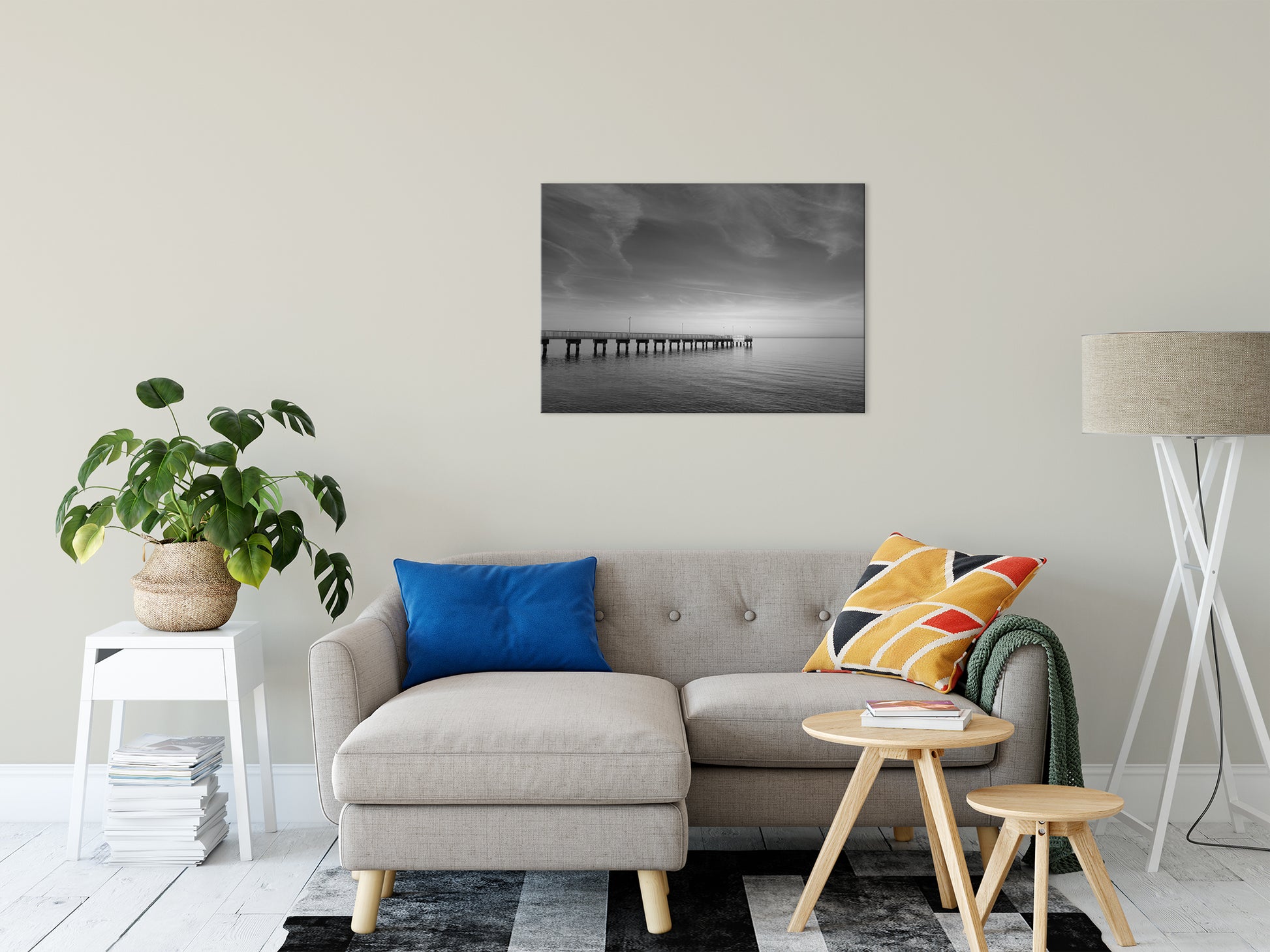End of the Pier Black and White Coastal Landscape Fine Art Canvas Wall Art Prints 24" x 36" - PIPAFINEART