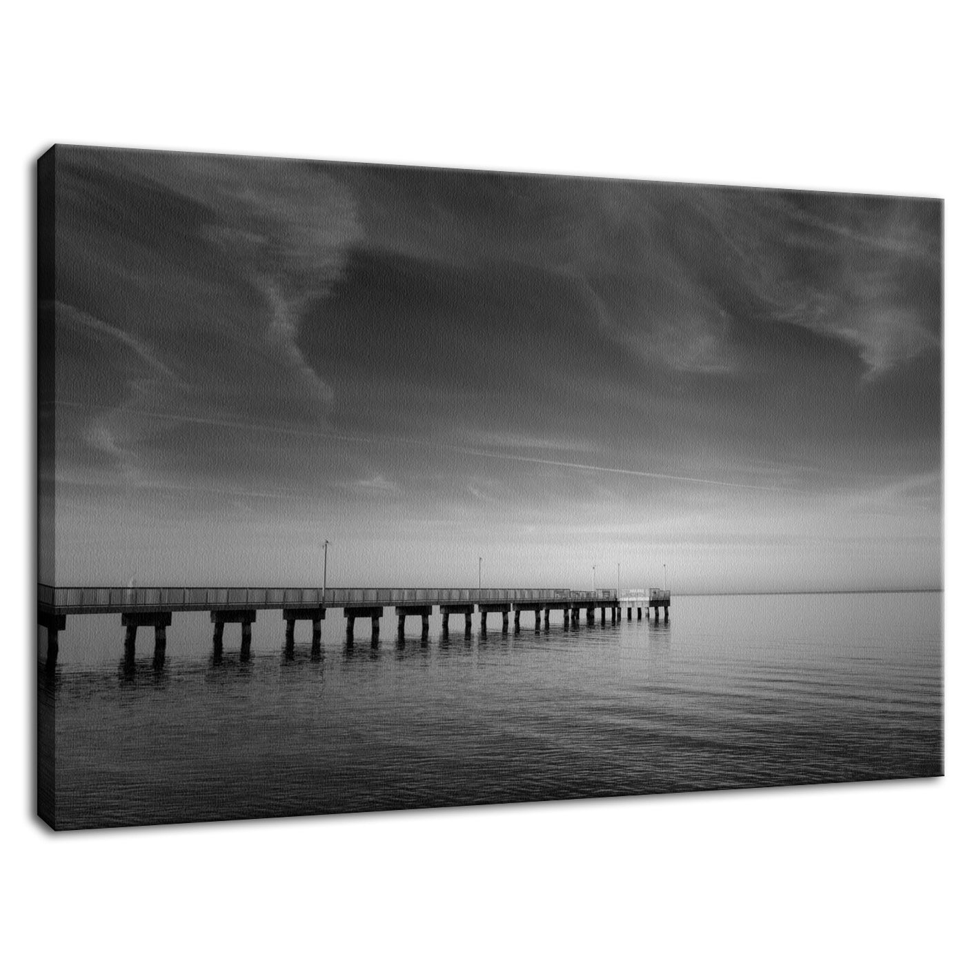 End of the Pier Black and White Coastal Landscape Fine Art Canvas Wall Art Prints - PIPAFINEART