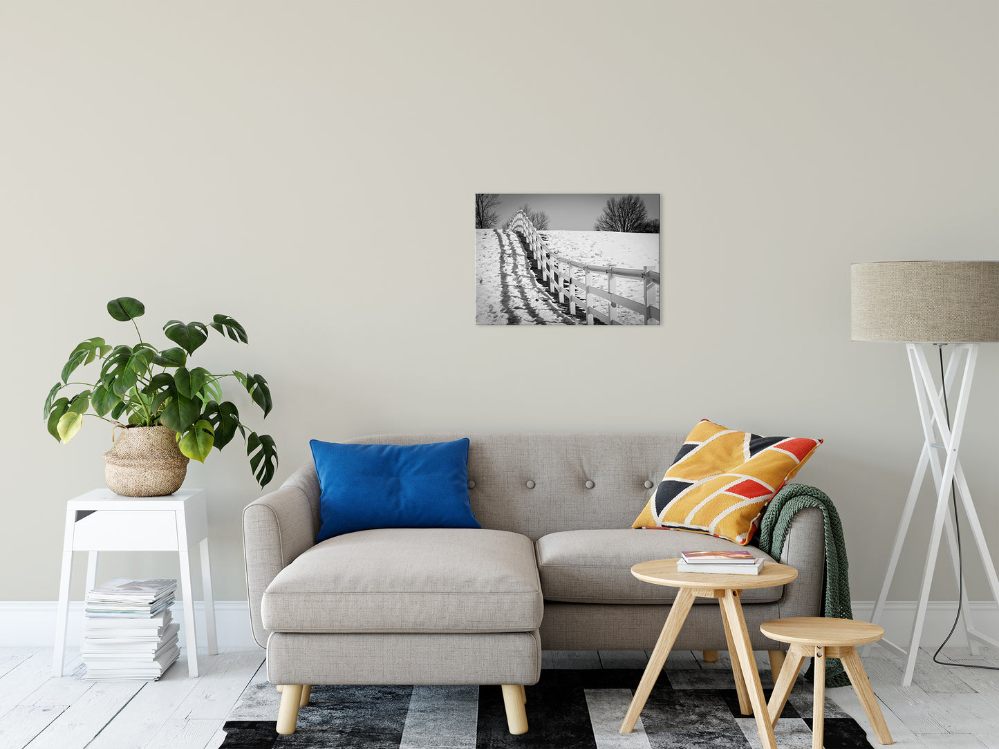 Endless Fences in Black & White Rural Landscape Fine Art Canvas Wall Art Prints 20" x 24" - PIPAFINEART