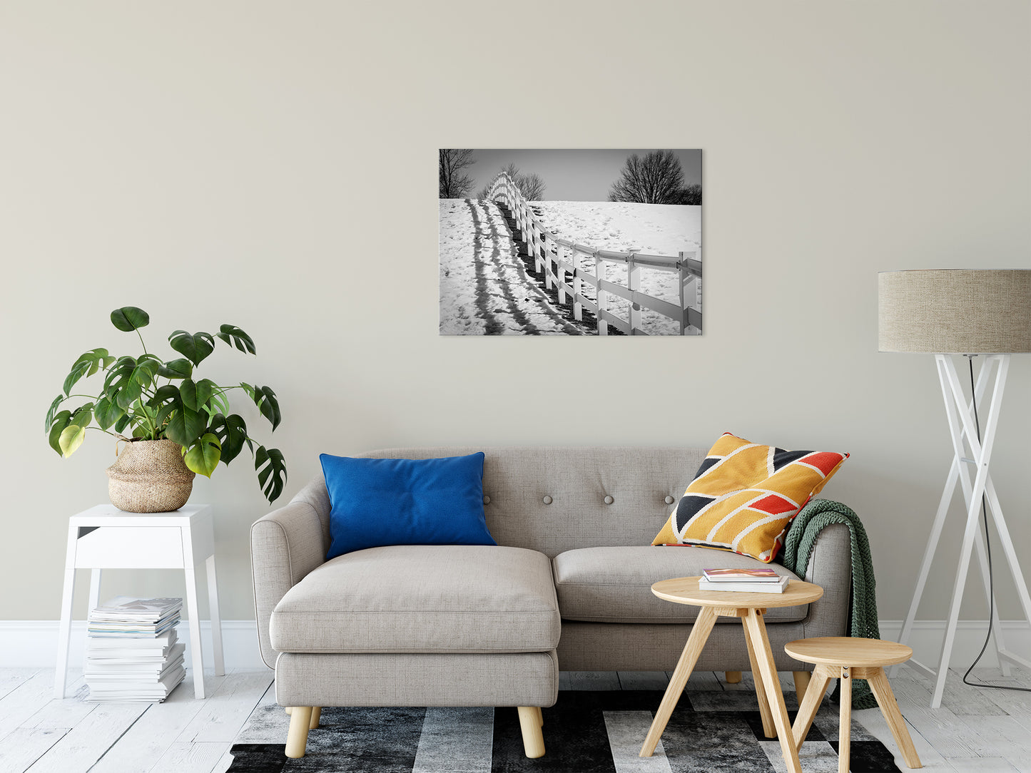 Endless Fences in Black & White Rural Landscape Fine Art Canvas Wall Art Prints 24" x 36" - PIPAFINEART