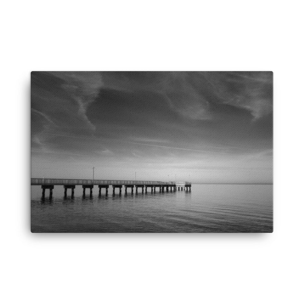 End of the Pier Black and White Coastal Landscape Canvas Wall Art Prints