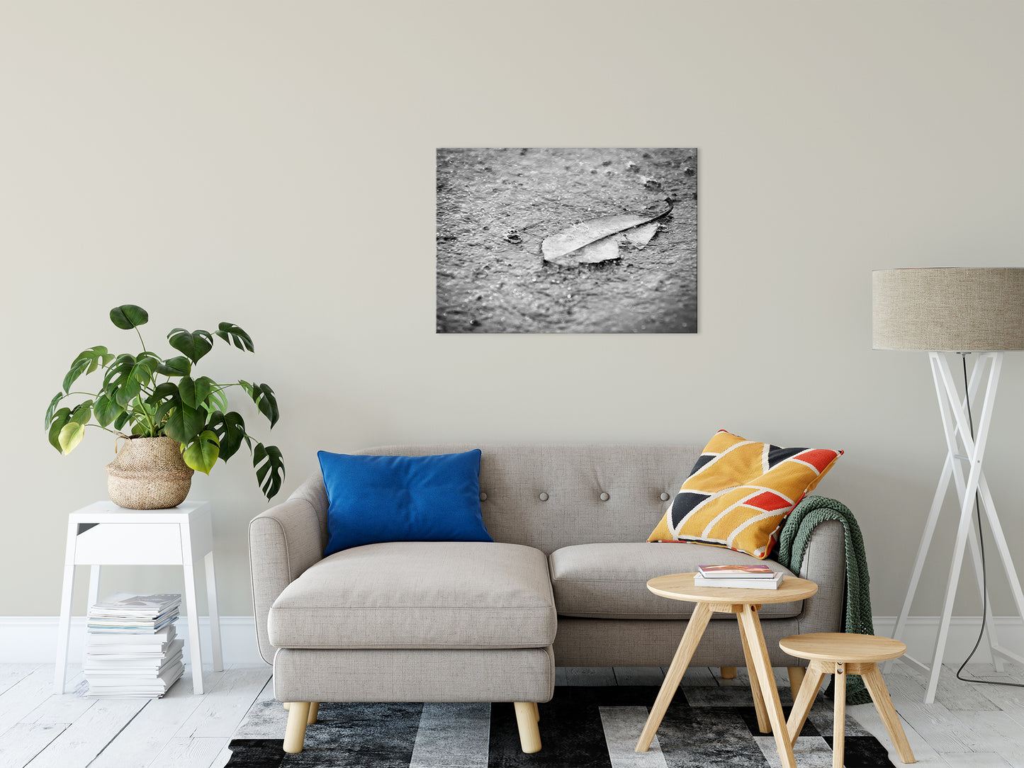 Fallen Leaf in the Rain in Black & White Botanical Photo Fine Art Canvas Wall Art Prints 24" x 36" - PIPAFINEART