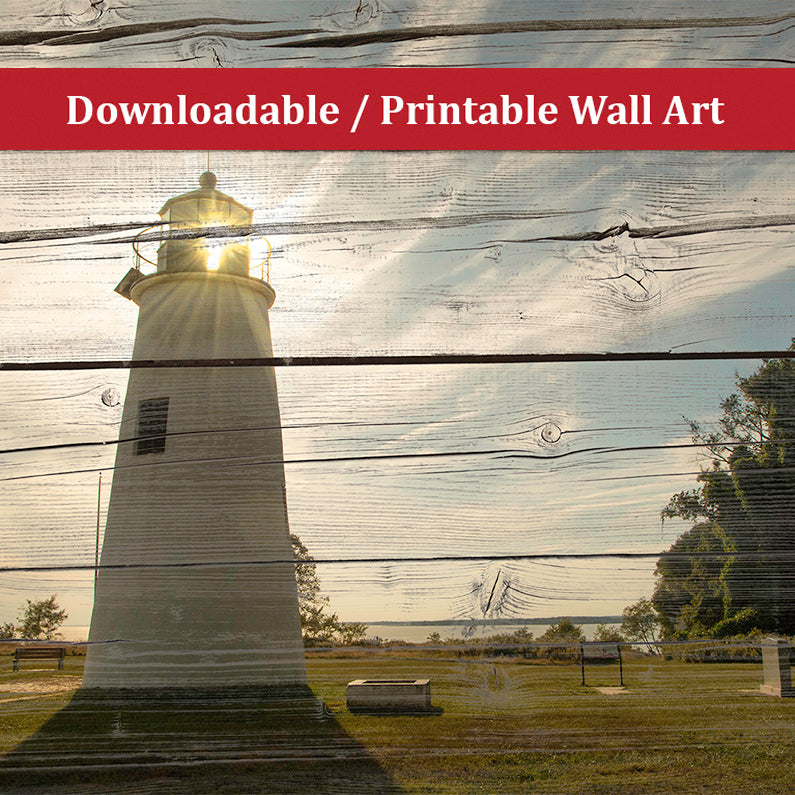 Faux Rustic Reclaimed Wood Turkey Point Lighthouse Landscape Photo DIY Wall Decor Instant Download Print - Printable - PIPAFINEART
