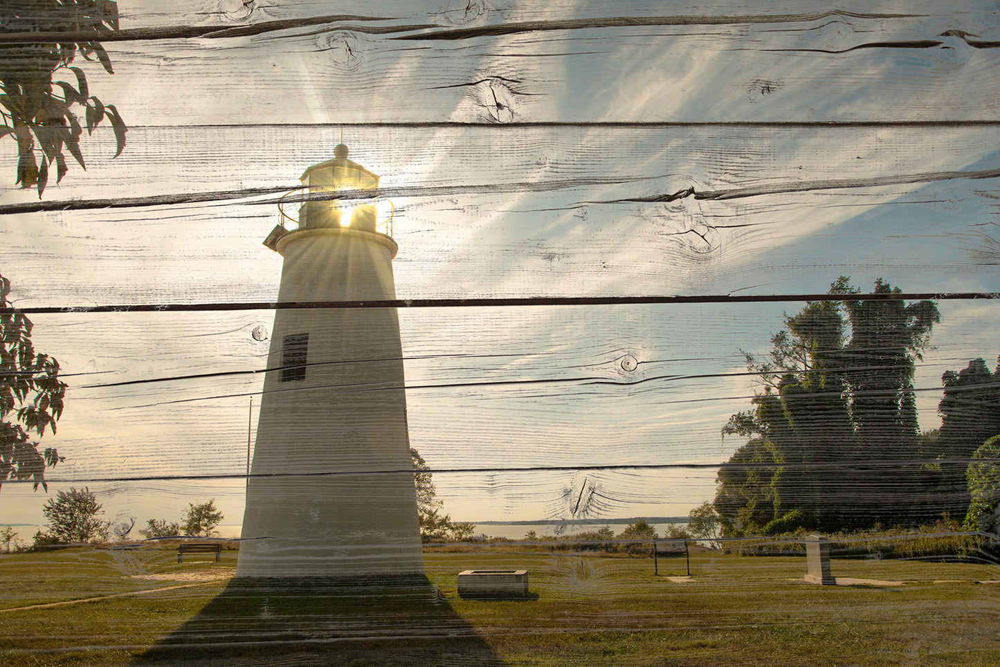 Faux Rustic Reclaimed Wood Turkey Point Lighthouse Fine Art Canvas Wall Art Prints - PIPAFINEART