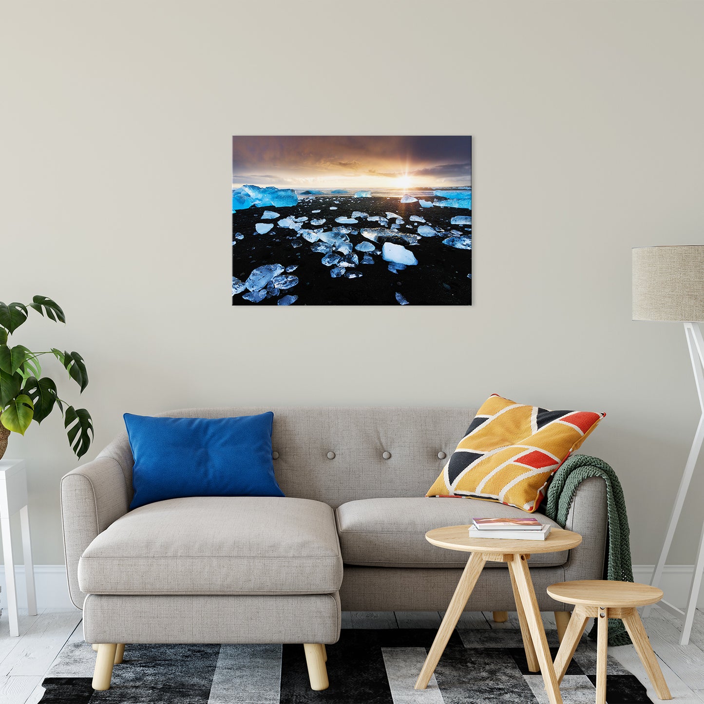 Fire and Ice Black Sand Sunset Coastal Landscape Fine Art Canvas Wall Art Prints 24" x 36" - PIPAFINEART