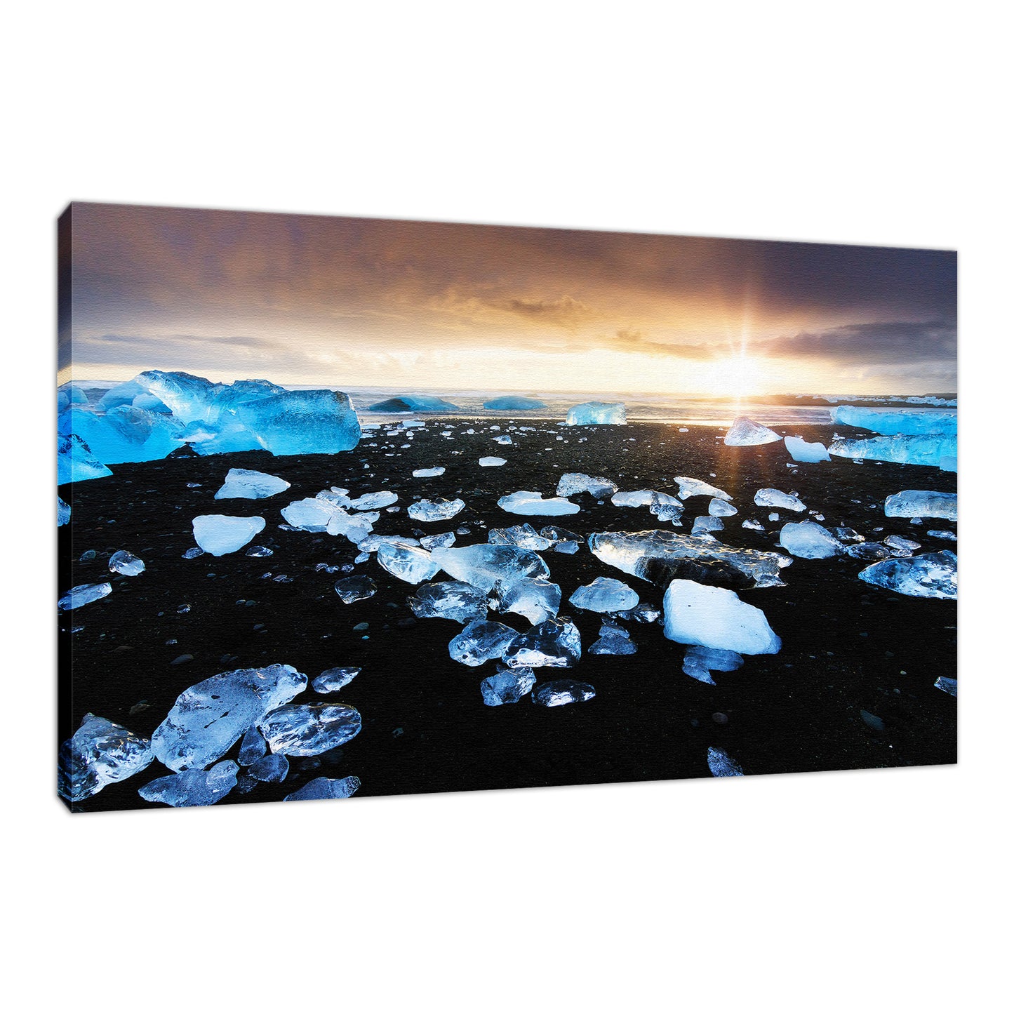 Fire and Ice Black Sand Sunset Coastal Landscape Fine Art Canvas Wall Art Prints - PIPAFINEART