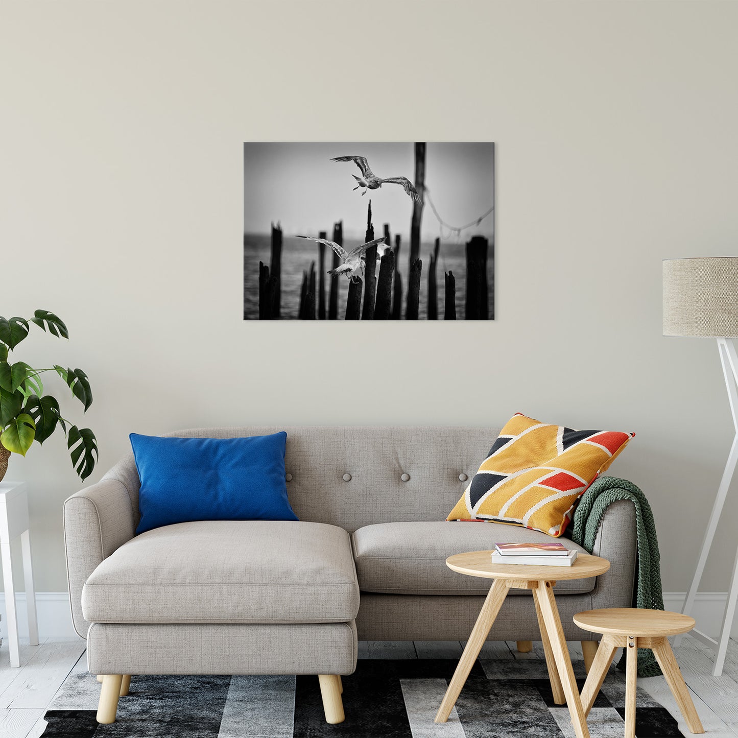 Flying Sea Gull in Black and White Animal / Wildlife Photograph Fine Art Canvas & Unframed Wall Art Prints 24" x 36" / Canvas Fine Art - PIPAFINEART