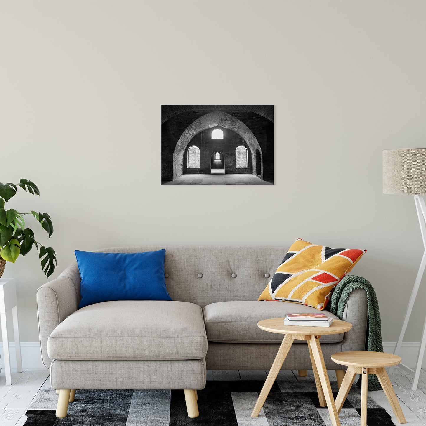 Rustic Industrial Artwork: Fort Clinch Bunker Room Black and White 2 Architecture Photo Fine Art Canvas Wall Art Print