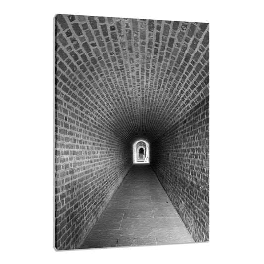 Industrial Wall Decor Living Room: Fort Clinch Tunnel Black and White Architecture Photo Fine Art Canvas Wall Art Print