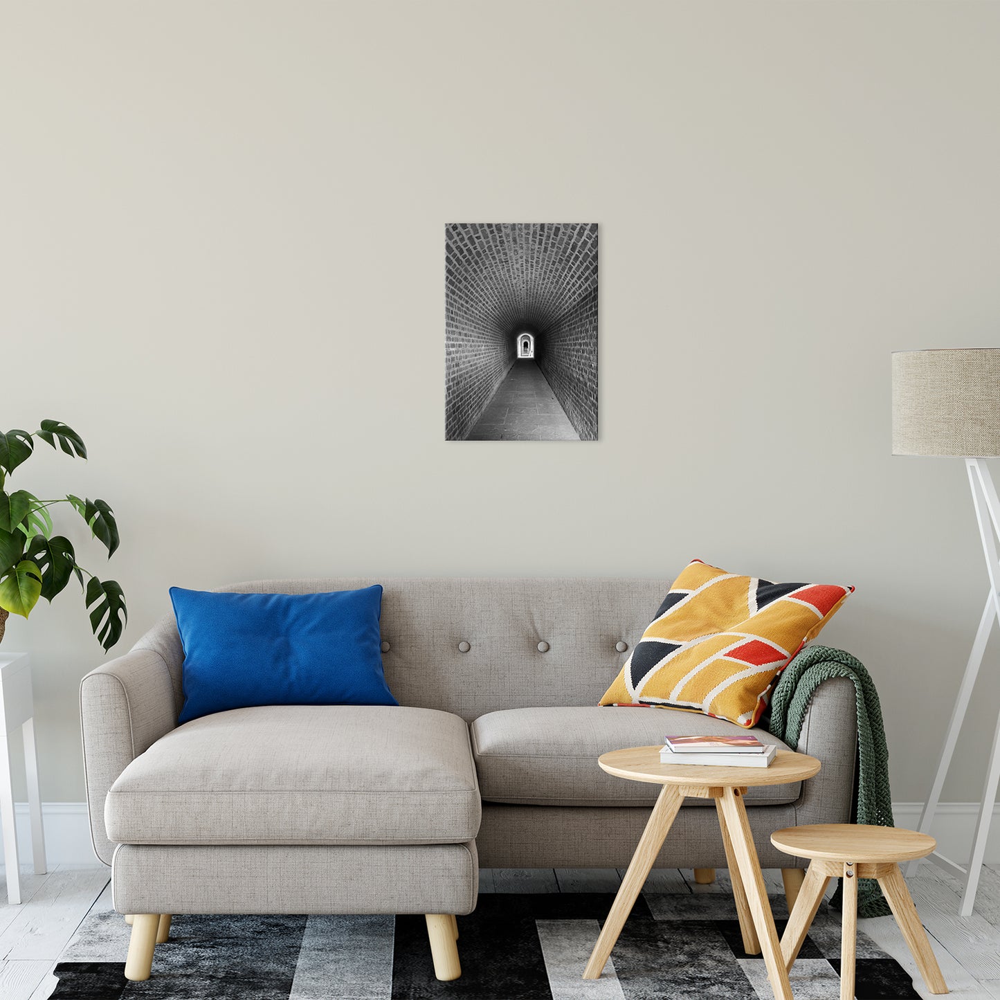 Industrial Wall Art For Living Room: Fort Clinch Tunnel Black and White Architecture Photo Fine Art Canvas Wall Art Print