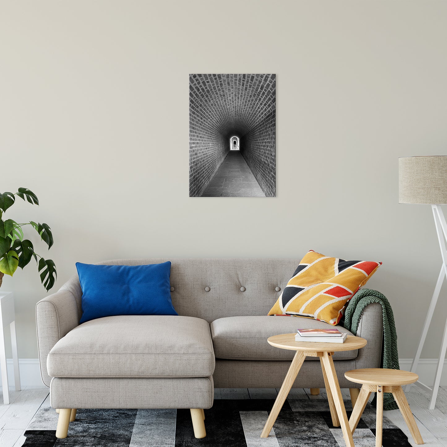 Industrial Loft Wall Art: Fort Clinch Tunnel Black and White Architecture Photo Fine Art Canvas Wall Art Print