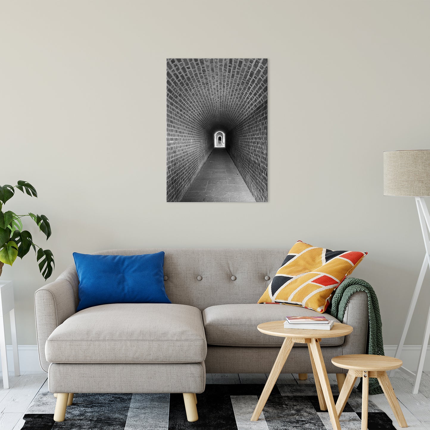 Industrial Abstract Wall Art: Fort Clinch Tunnel Black and White Architecture Photo Fine Art Canvas Wall Art Print