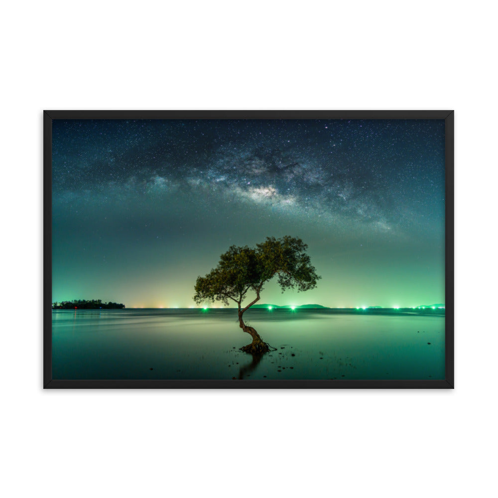 Glowing Milky Way Galaxy with Tree Framed Wall Art Prints