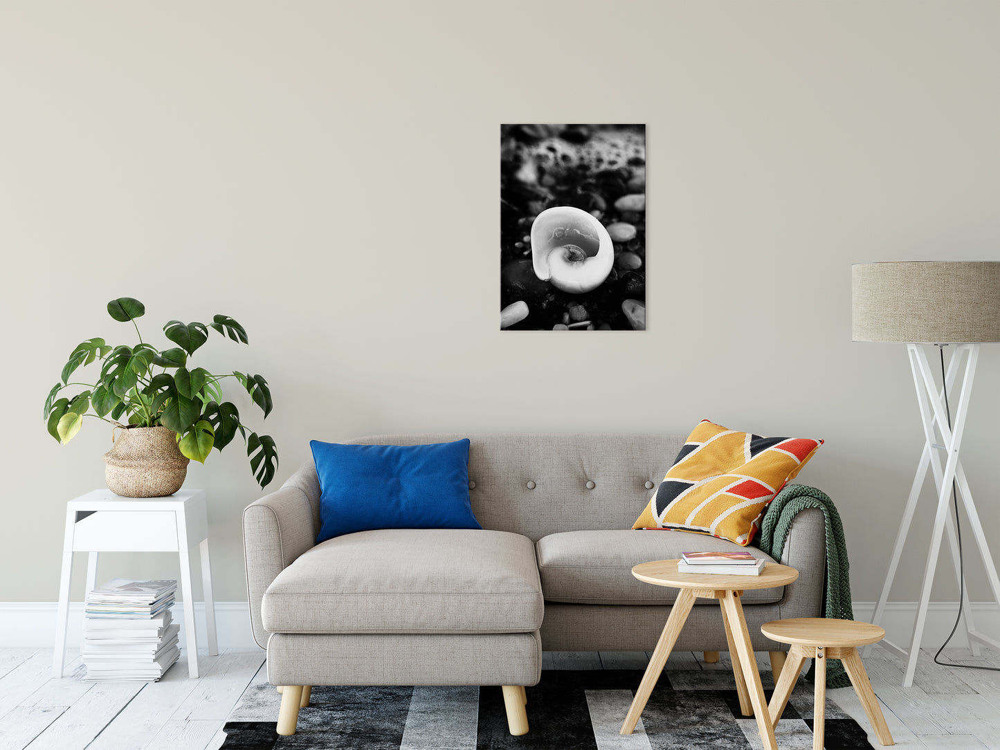 Glowing Beach Shell Black & White Fine Art Canvas Wall Art Prints 20" x 30" - PIPAFINEART