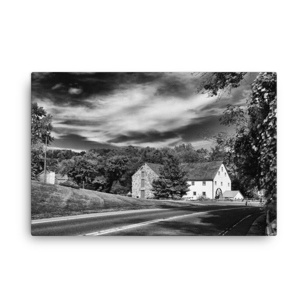 Greenbank Mill - Summer Black and White Rustic Landscape Photo Canvas Wall Art Prints