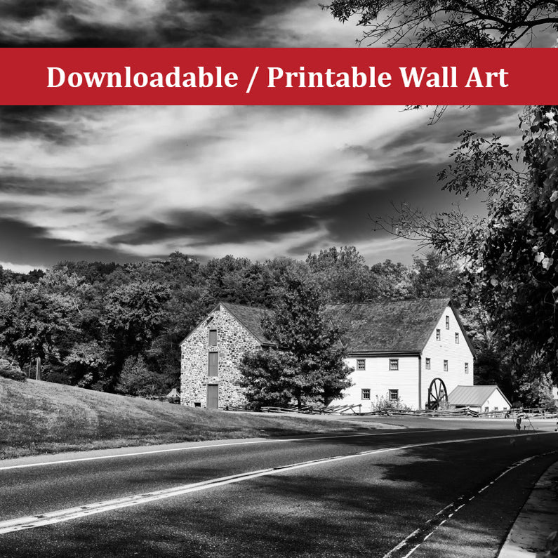 Greenbank Mill in Black and White Landscape Photo DIY Wall Decor Instant Download Print - Printable - PIPAFINEART