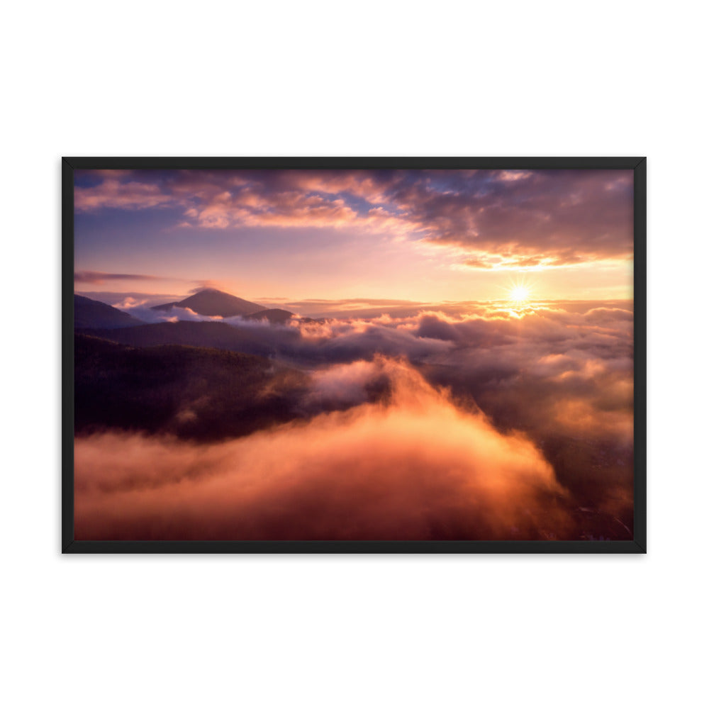 Heaven on Earth Mountains in Clouds at Sunrise Framed Wall Art Prints