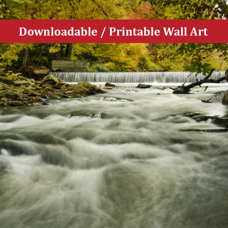 Waterfalls in the Autumn Foliage Landscape Photo DIY Wall Decor Instant Download Print - Printable - PIPAFINEART