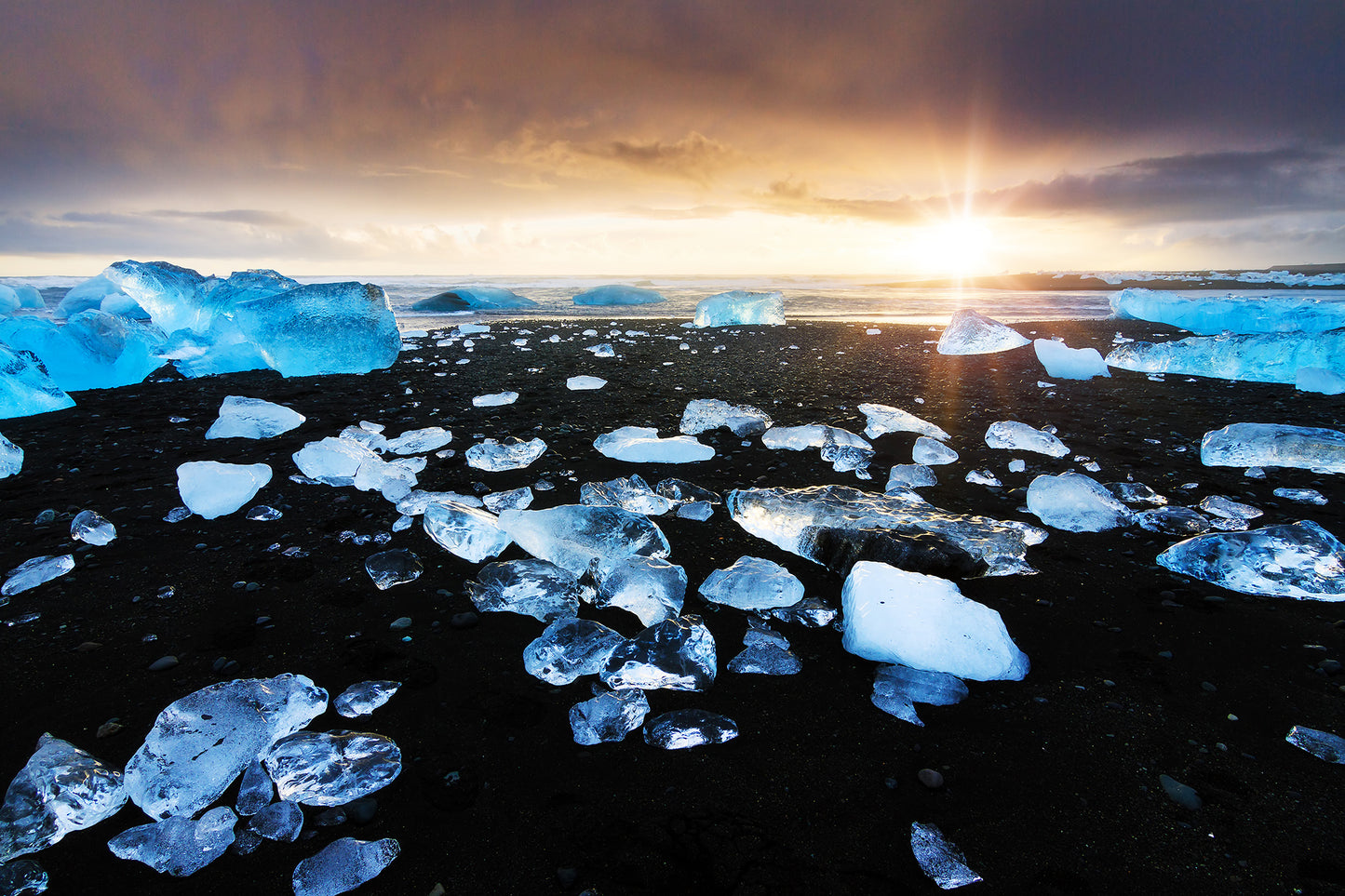 Fire and Ice Black Sand Sunset Coastal Landscape Fine Art Canvas Wall Art Prints - PIPAFINEART