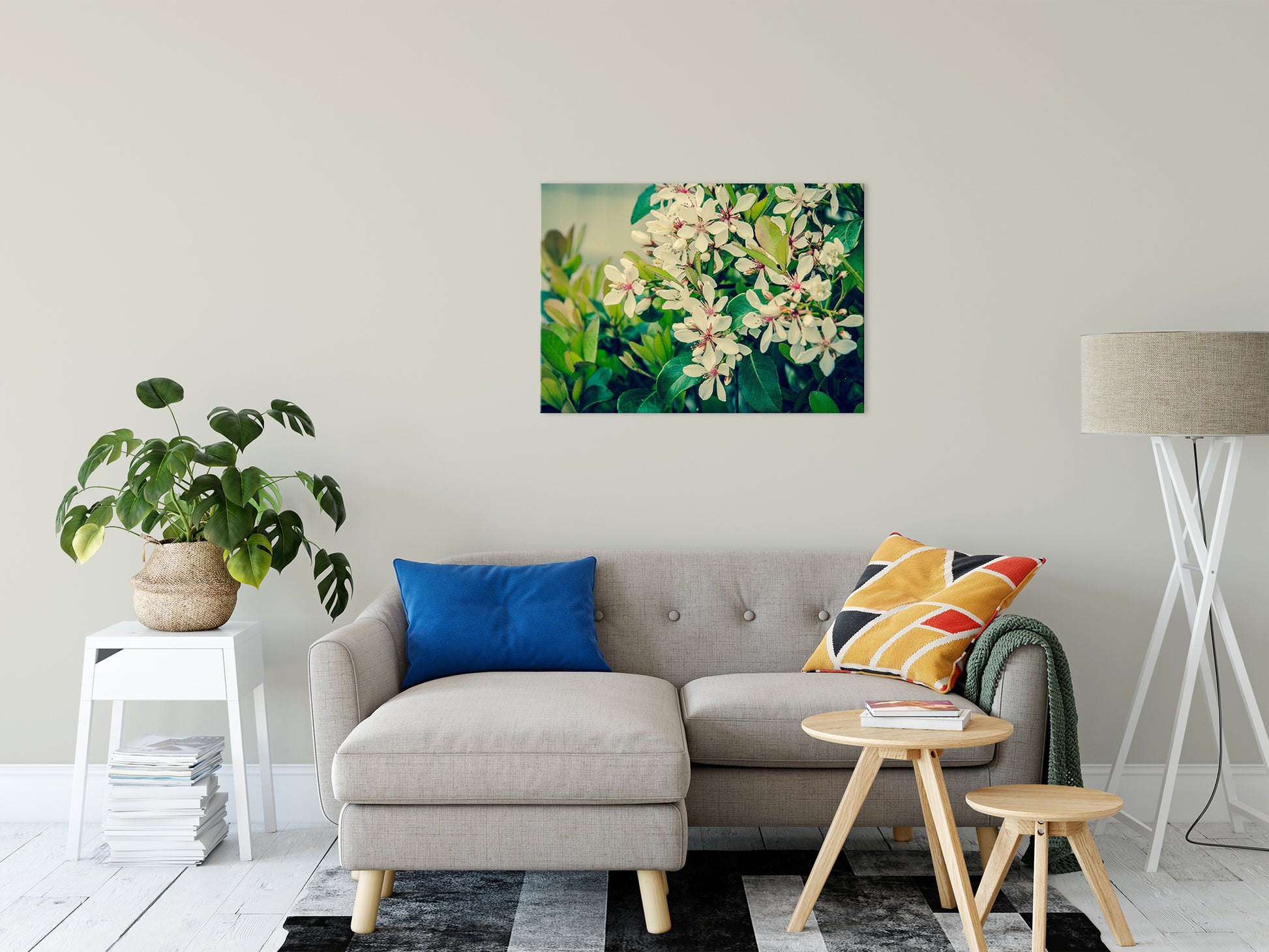 Indian Hawthorn Shrub in Bloom Colorized Floral Photo Fine Art Canvas Wall Art Prints 24" x 36" - PIPAFINEART