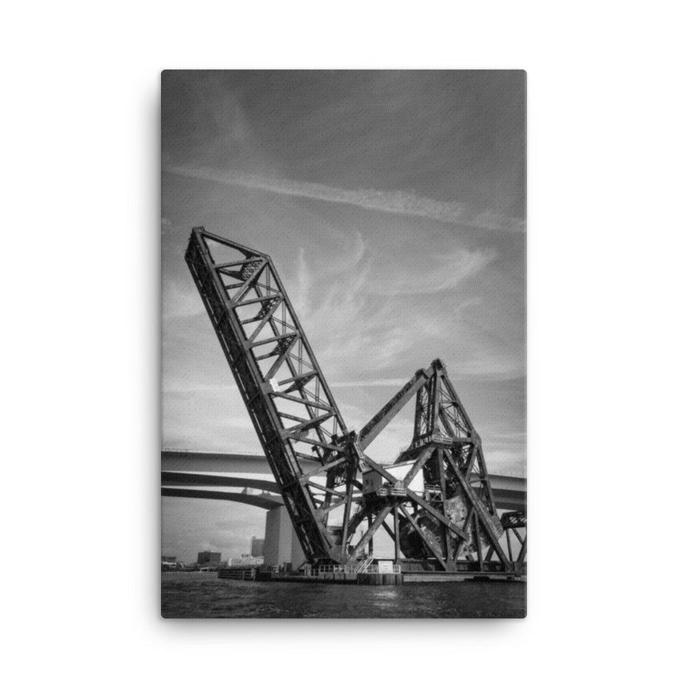 Train Drawbridge Jacksonville 2 Black and White Canvas Wall Art Print