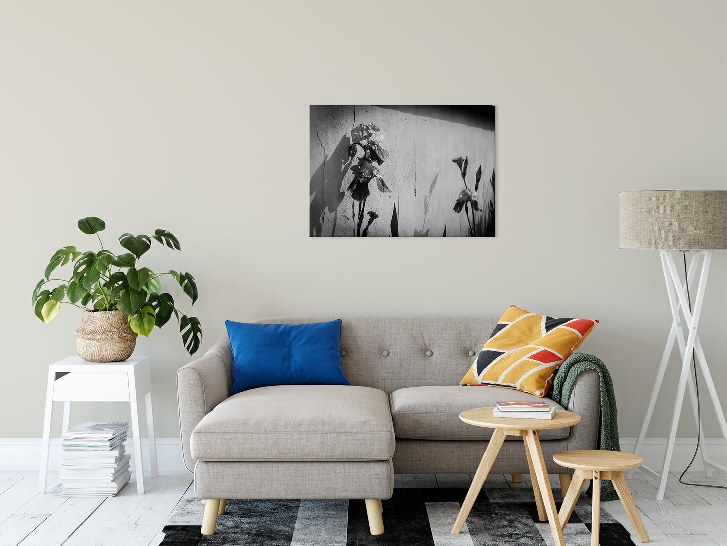 Iris on Wall in Black and White Nature / Floral Photo Fine Art Canvas Wall Art Prints 24" x 36" - PIPAFINEART