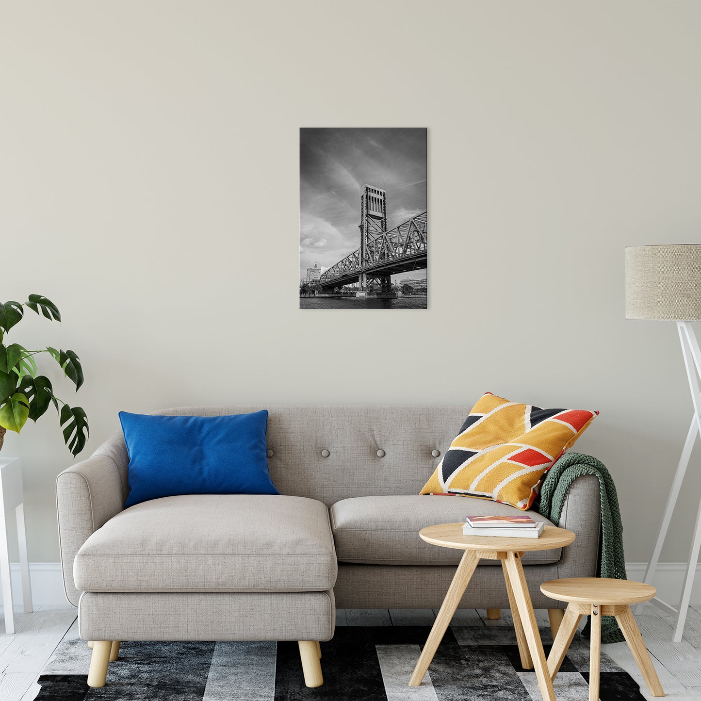 Urban Artwork Canvas: Lift Bridge of Jacksonville Florida Black and White Urban Landscape Photo Fine Art Canvas Wall Art Print