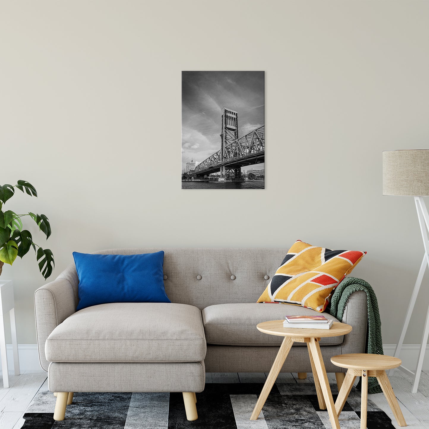 Urban Wall Canvas: Lift Bridge of Jacksonville Florida Black and White Urban Landscape Photo Fine Art Canvas Wall Art Print