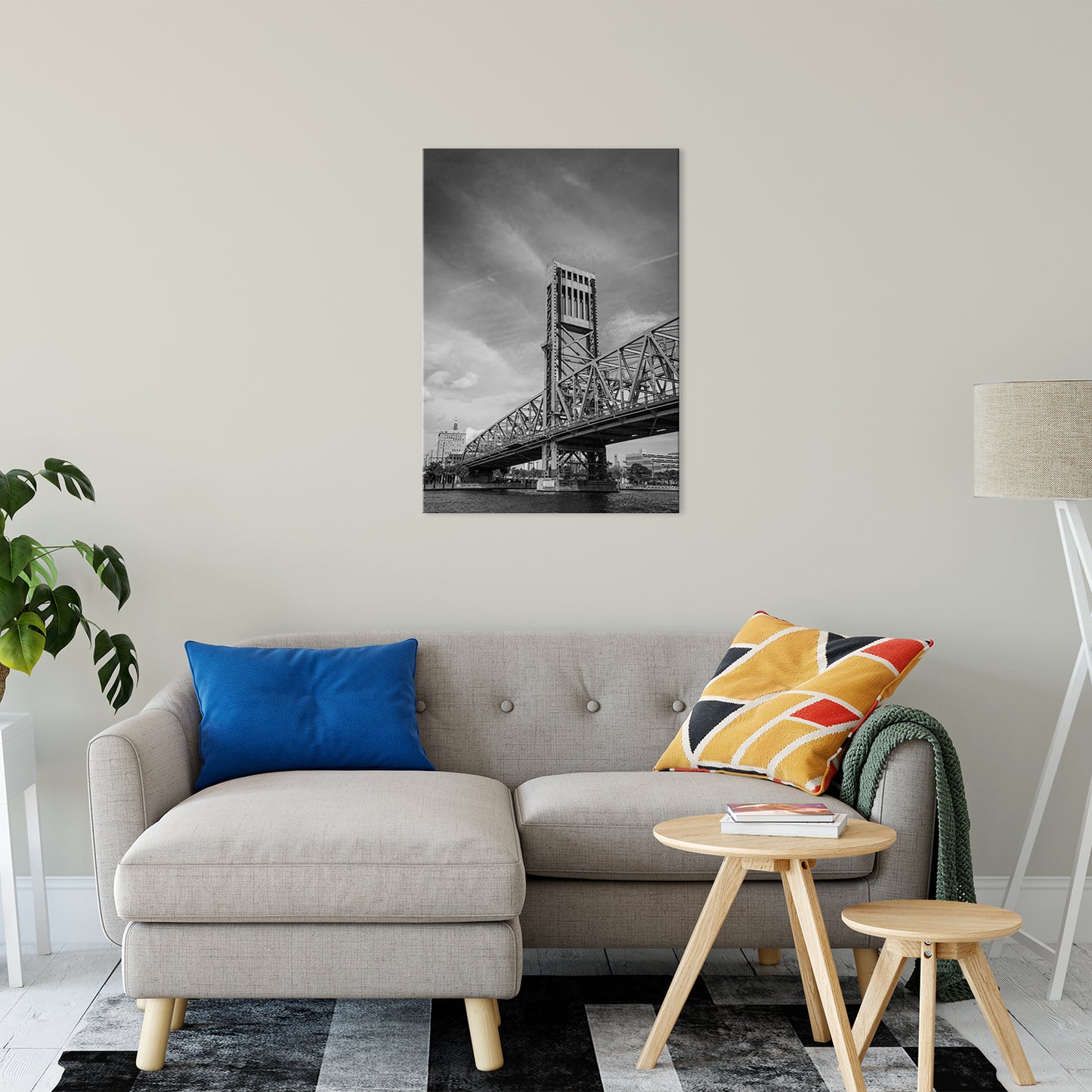 East Urban Home Canvas Wall Art: Lift Bridge of Jacksonville Florida Black and White Urban Landscape Photo Fine Art Canvas Wall Art Print