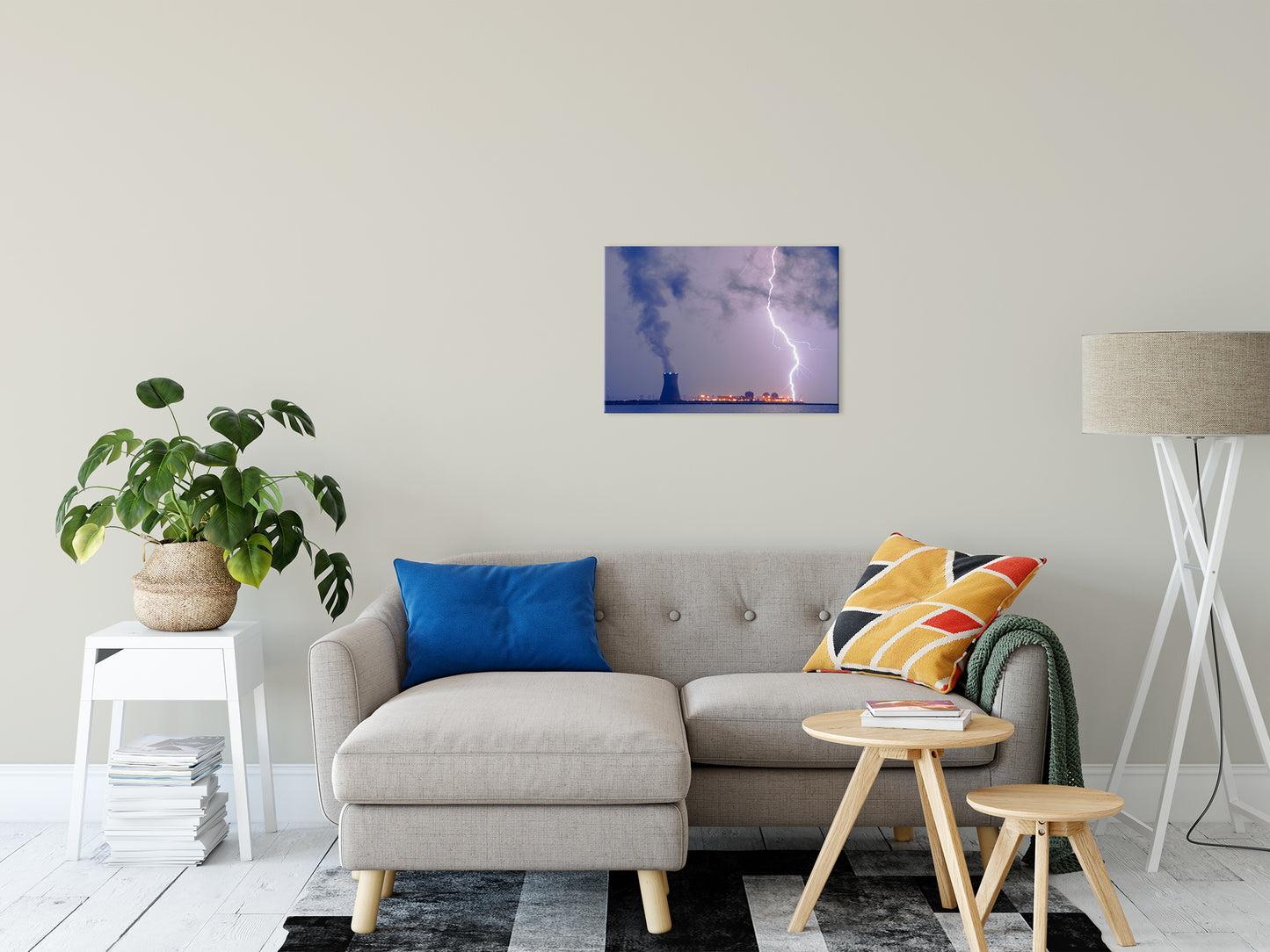Lightning and Salem Power Plant 2 Rural Landscape Fine Art Canvas Wall Art Prints 20" x 24" - PIPAFINEART
