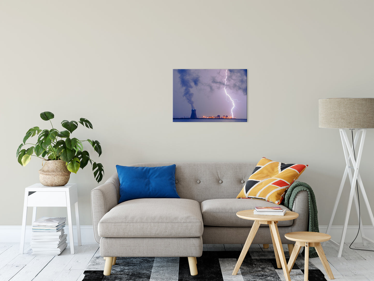 Lightning and Salem Power Plant 2 Rural Landscape Fine Art Canvas Wall Art Prints 20" x 30" - PIPAFINEART