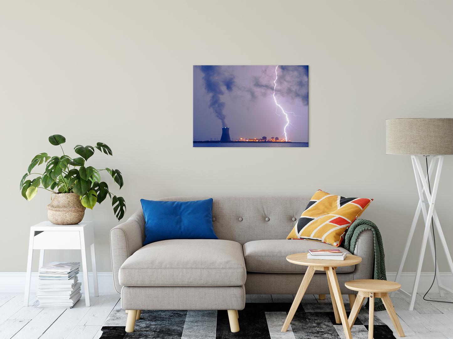 Lightning and Salem Power Plant 2 Rural Landscape Fine Art Canvas Wall Art Prints 24" x 36" - PIPAFINEART