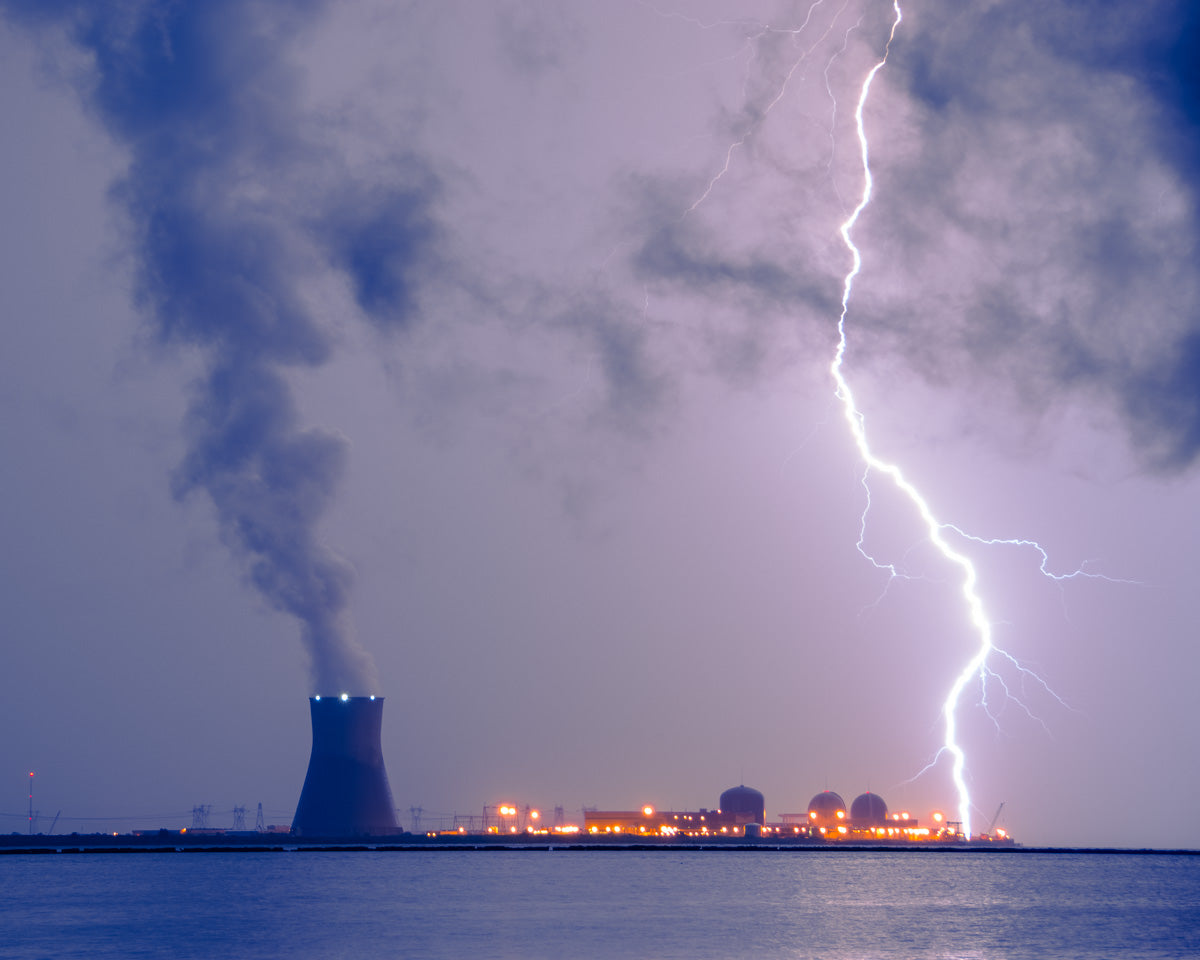 Lightning and Salem Power Plant 2 Urban Night Landscape Photo DIY Wall Decor Instant Download Print - Printable  - PIPAFINEART