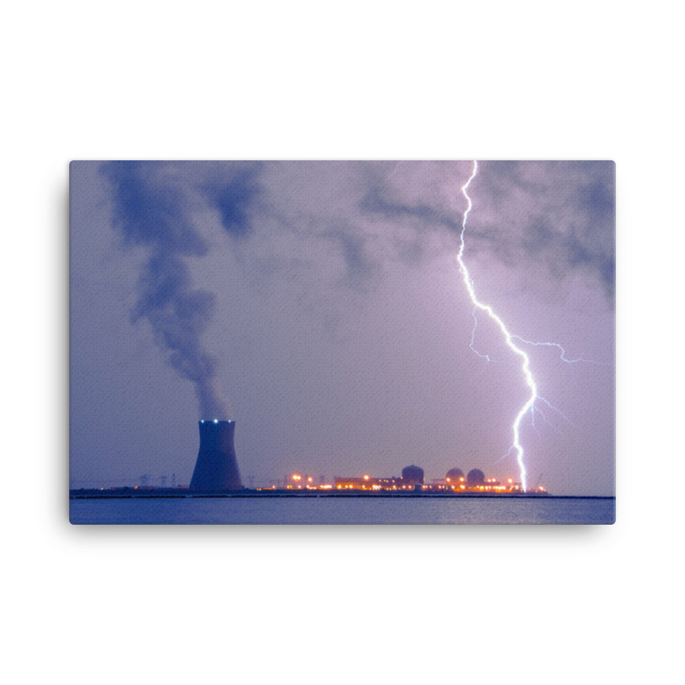 Lightning and Salem Power Plant 2 Urban Landscape Traditional Canvas Wall Art Print