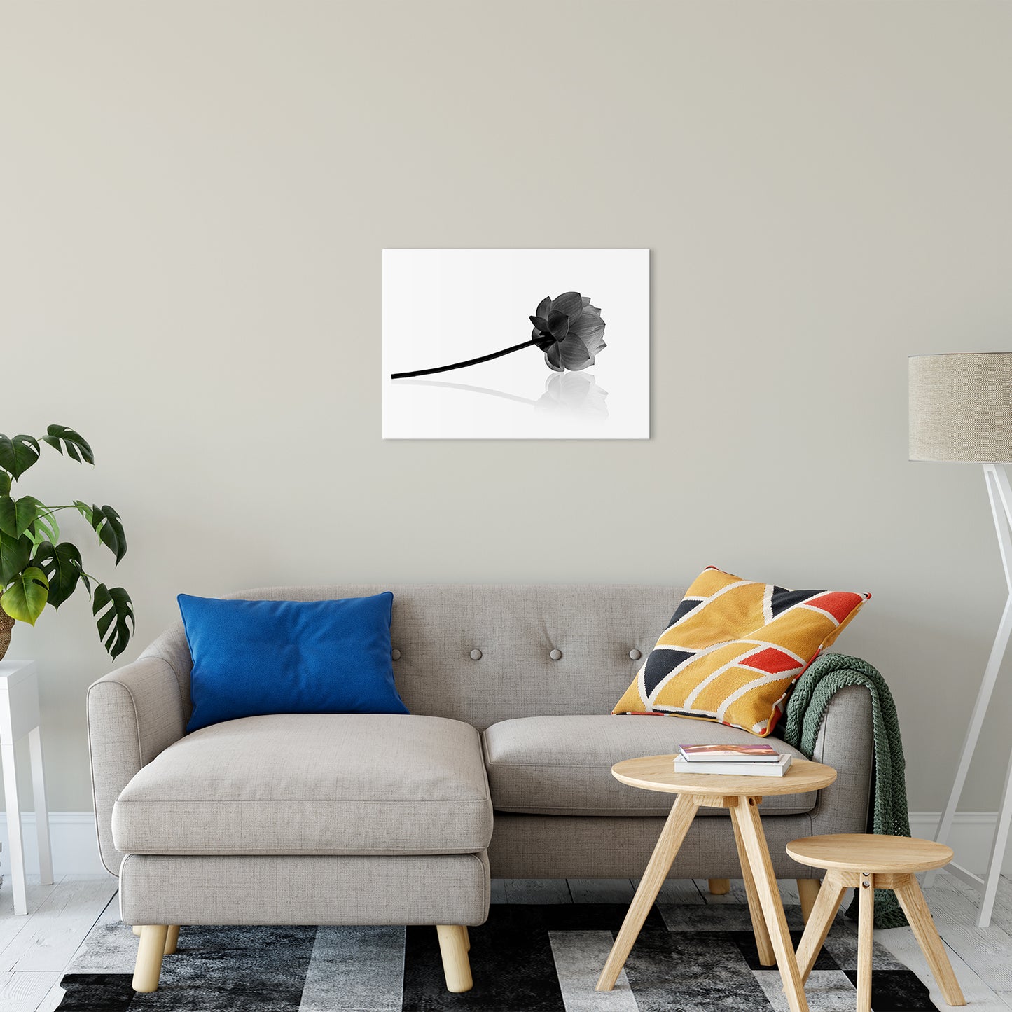 Resting Lotus Flower Black & White Floral Nature Photo Fine Art Canvas Print 20" x 30" - PIPAFINEART