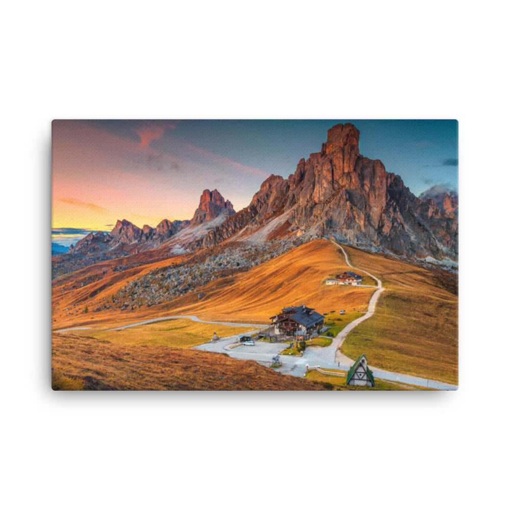 Majestic Sunset and Alpine Mountain Pass Rural Landscape Photo Canvas Wall Art Prints