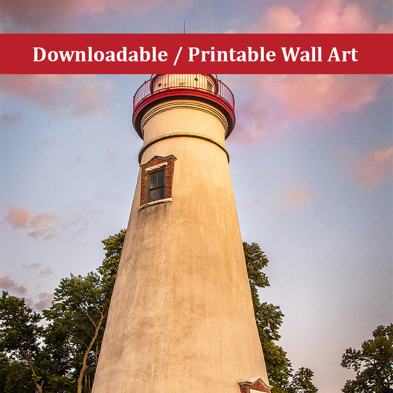 Marblehead Lighthouse at Sunset From the Shore Landscape Photo DIY Wall Decor Instant Download Print - Printable - PIPAFINEART