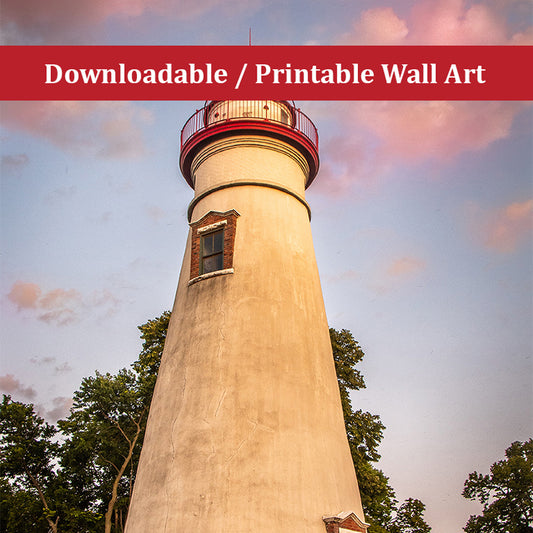 Marblehead Lighthouse at Sunset From the Shore Landscape Photo DIY Wall Decor Instant Download Print - Printable  - PIPAFINEART