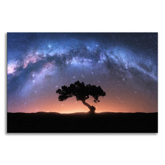 Solitary Sentinel Milky Way Arch and Tree Night Galaxy Canvas Wall Art Prints