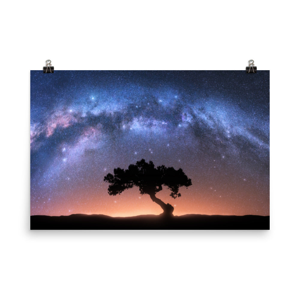 Solitary Sentinel Milky Way Arch and Tree Night Galaxy Modern Rustic Farmhouse Style Landscape Photo Loose Wall Art Prints