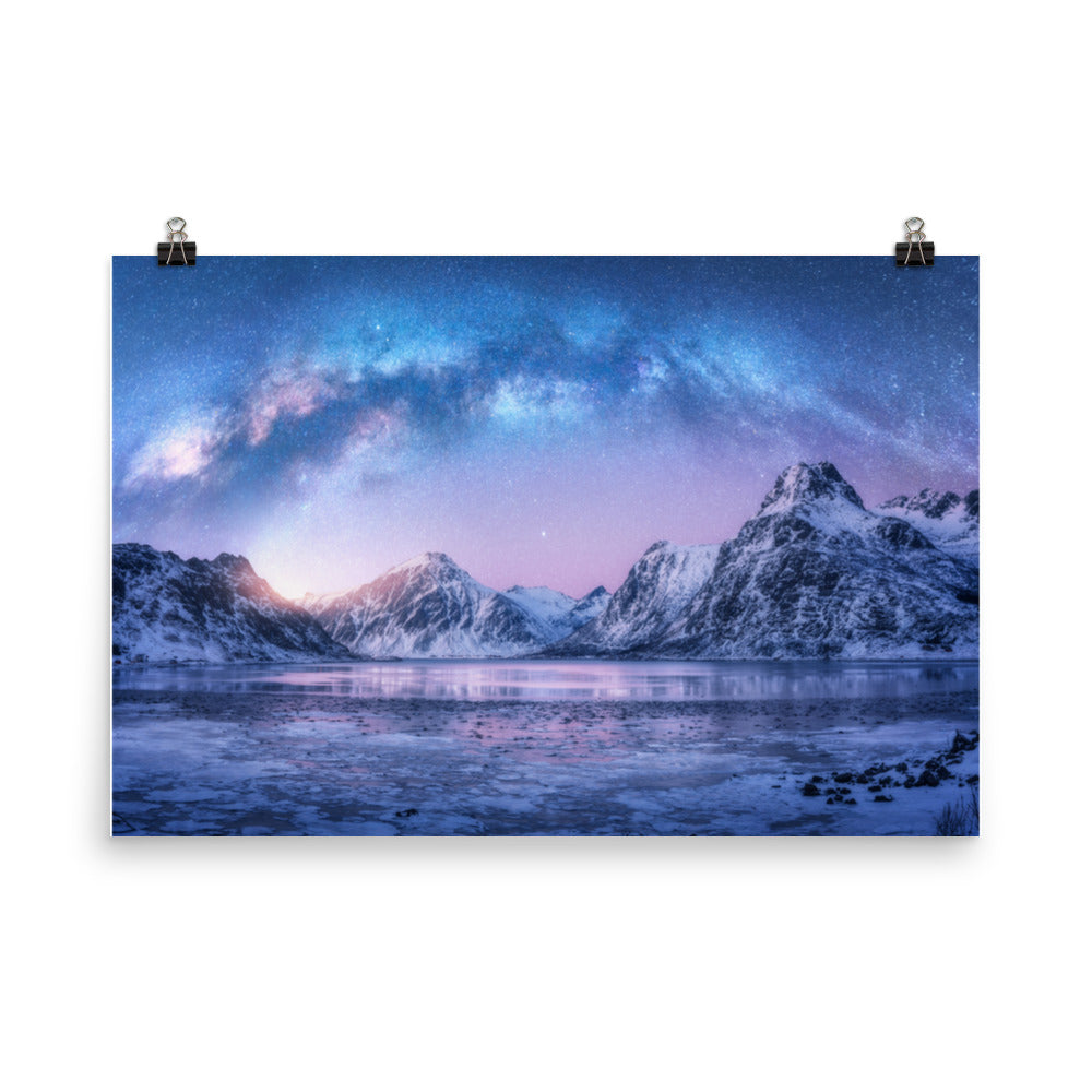 Milky Way Lofoten Islands, Norway Rustic Farmhouse Style Landscape Photo Loose Wall Art Prints