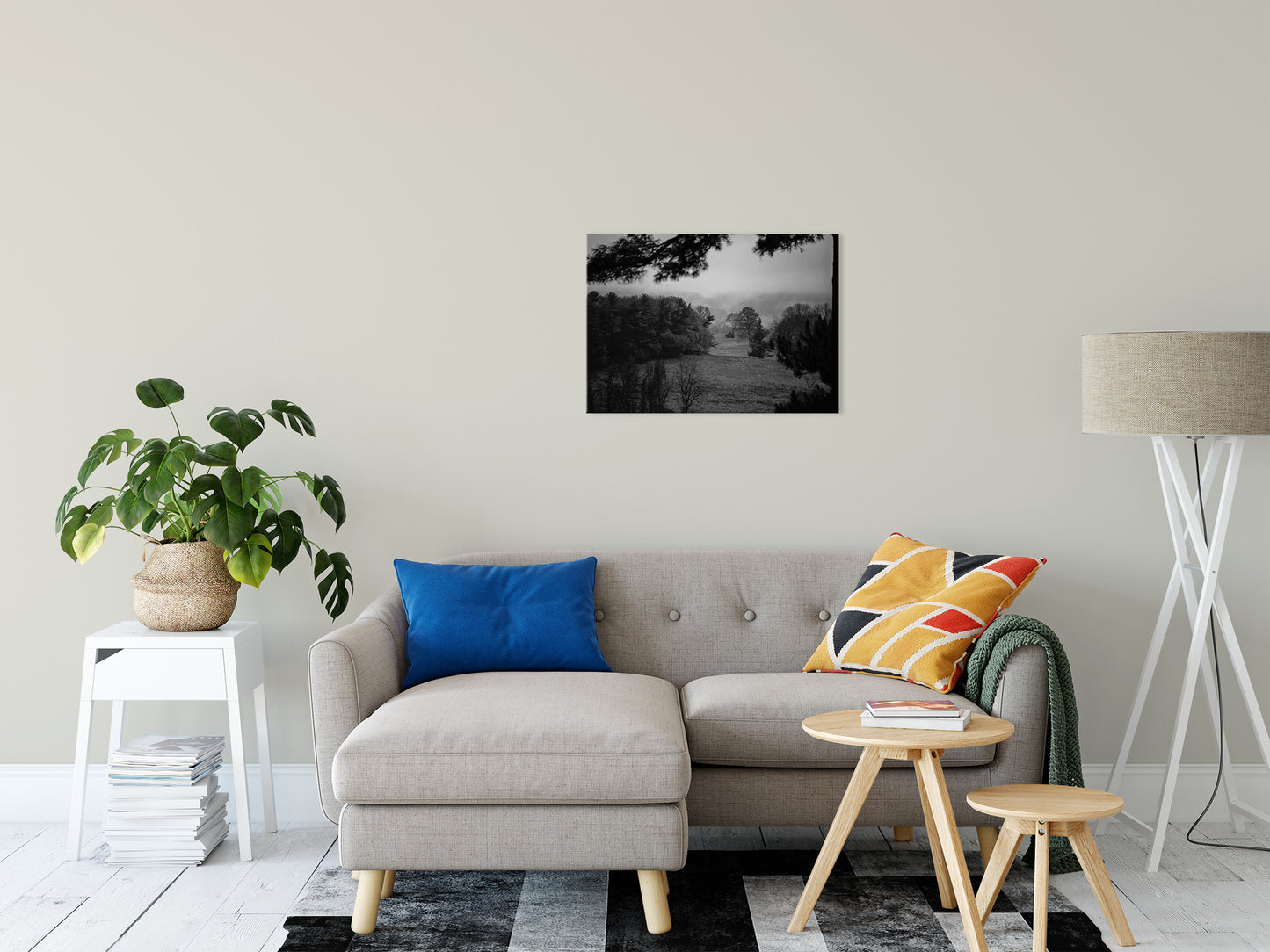 Mist of Valley Forge in Black and White Rural Fine Art Canvas Wall Art Prints 20" x 30" - PIPAFINEART